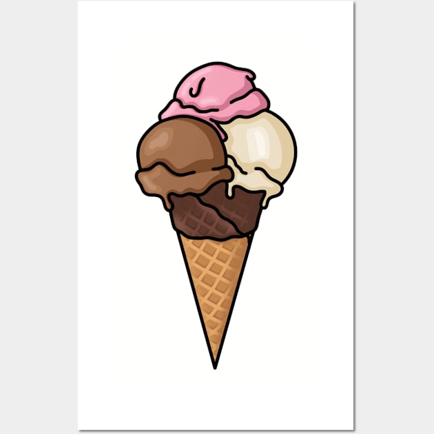 Triple Scoop Chocolate Dipped Waffle Cone Ice Cream *drools* Wall Art by AlmightyClaire